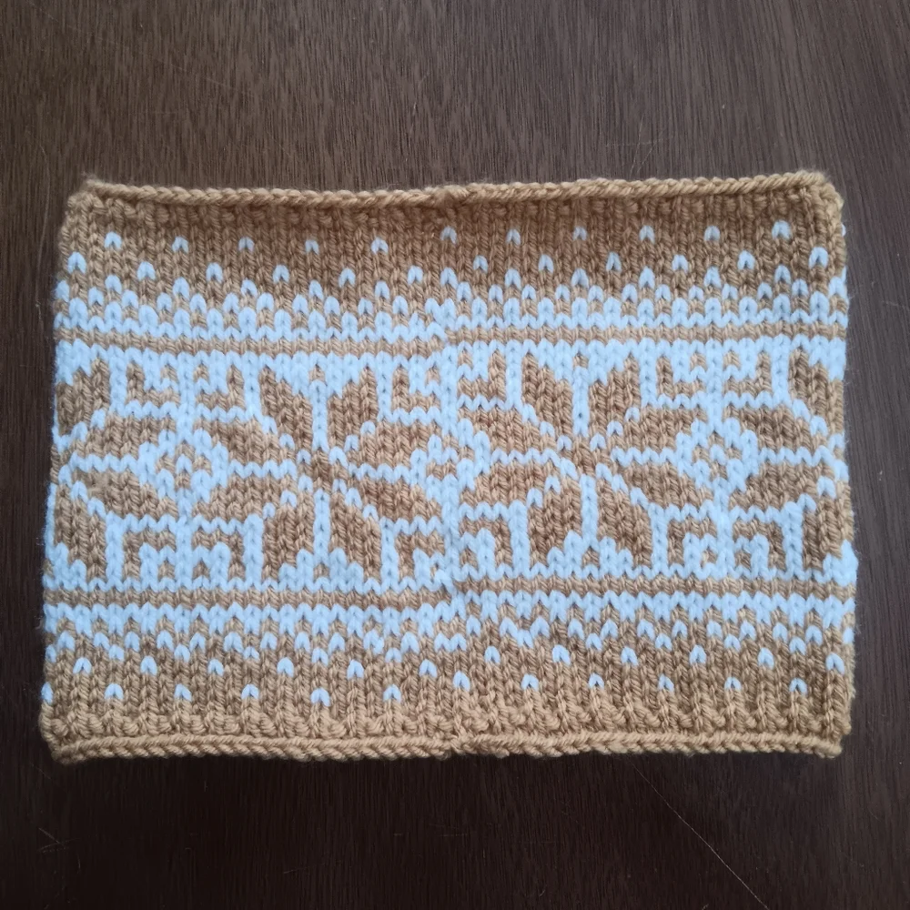 Handmade Handknit Mustard & Ivory Scandinavian Snowflake Motif Cowl Scarf OSFM